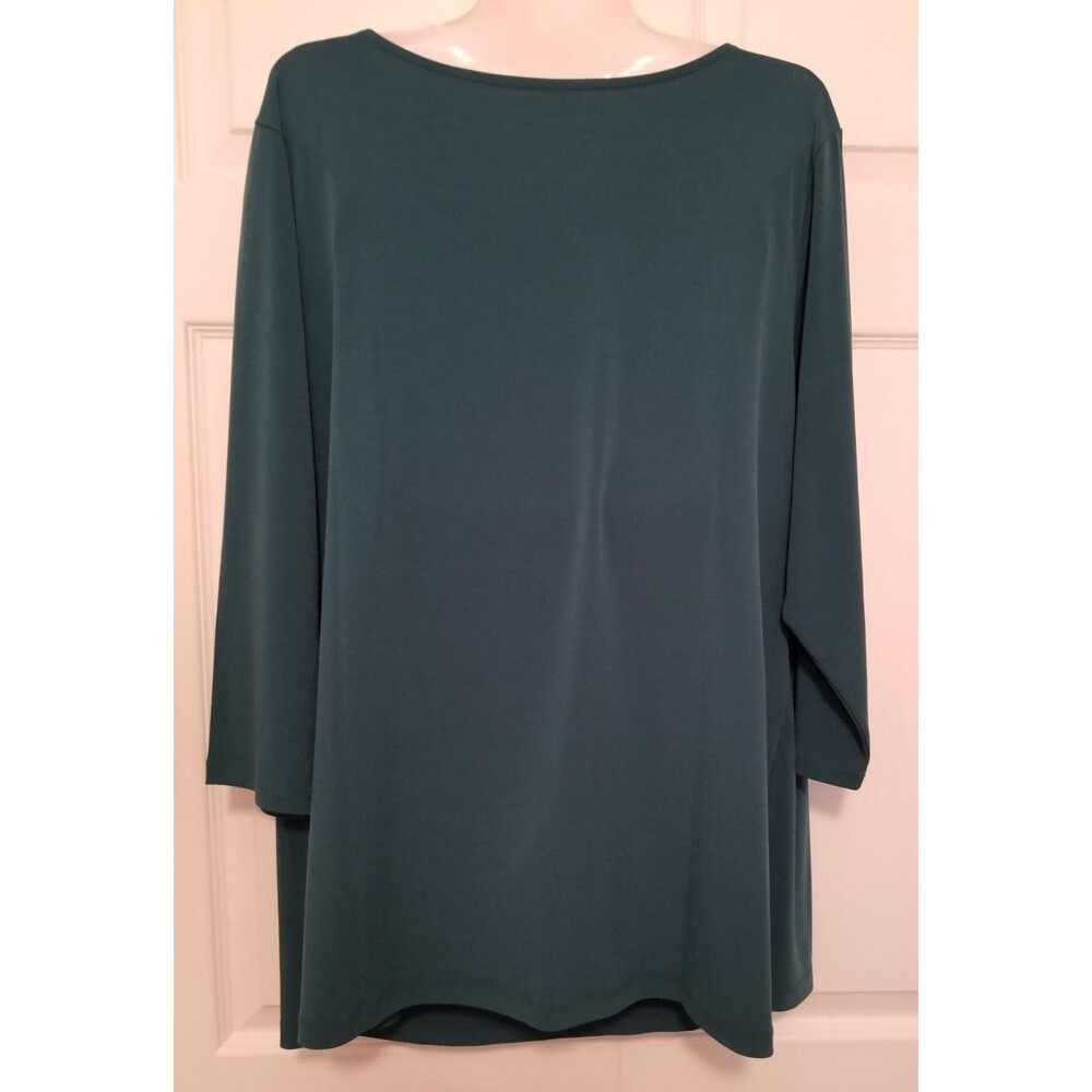 Susan Graver Women's Top Shirt Size 1X Green Drape Neck 3/4 Sleeve Liquid Knit - Picture 3 of 5